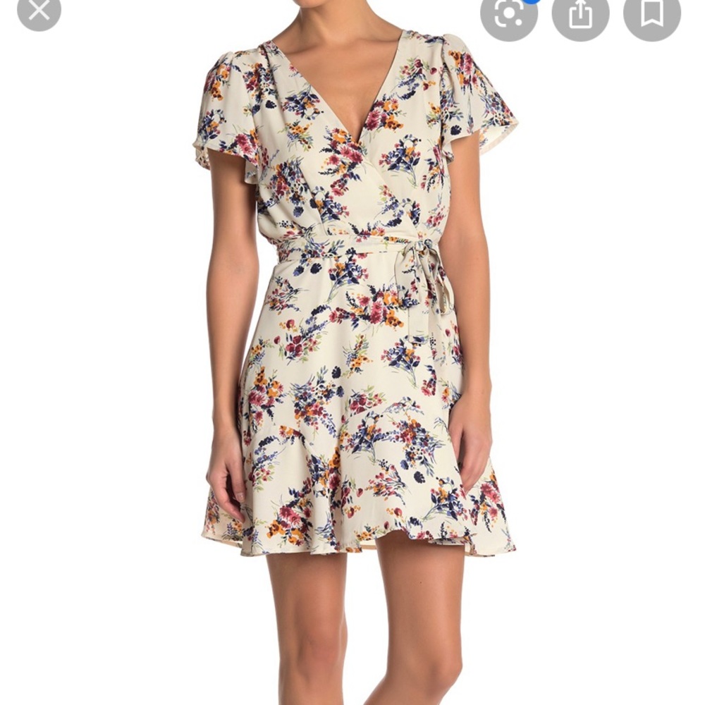 NWT Row A floral ruffle waist tie mini dress